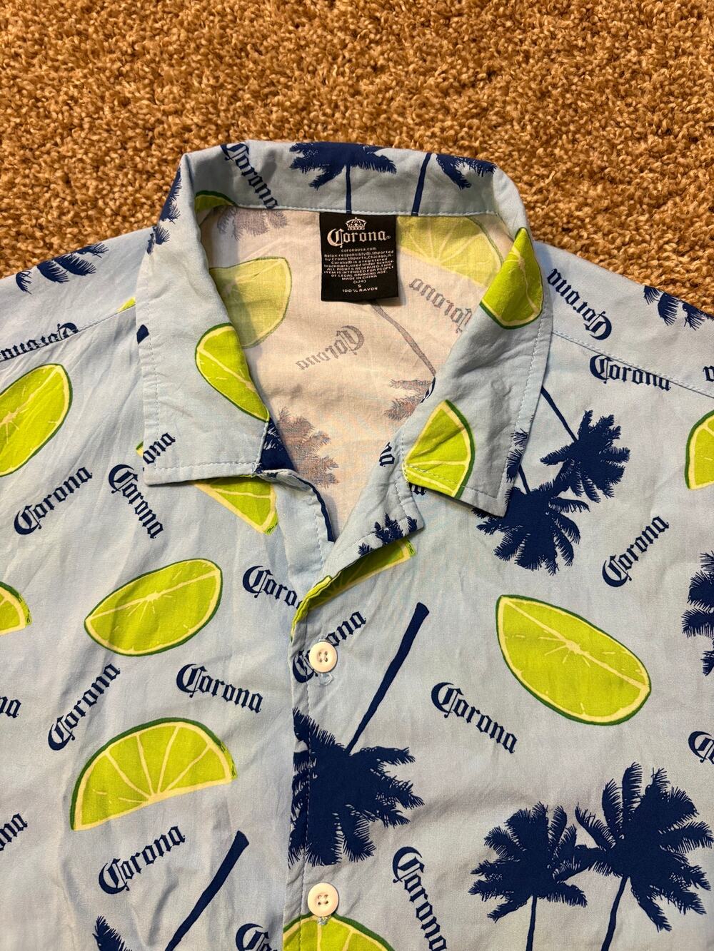 Corona Extra Tropical Palm Lime Print Polo Shirt Mens Size Small